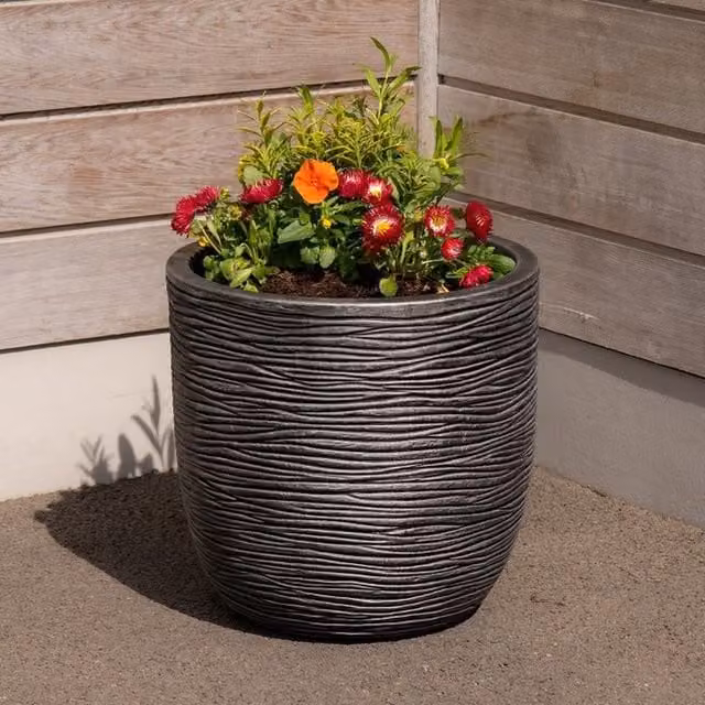 Strata Products Large Grey Round Amalfi Stone Effect Decorative Planter, W: 42.5 cm, D: 40 cm, H: 40 cm