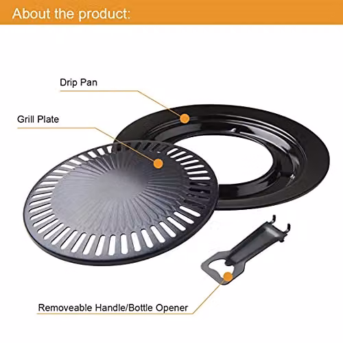Milestone Camping 63959 Non-Stick Grill Plate with Drip Pan and Bottle Opener Handle, Black, W: 32.0 cm, D: 31.8 cm – 3