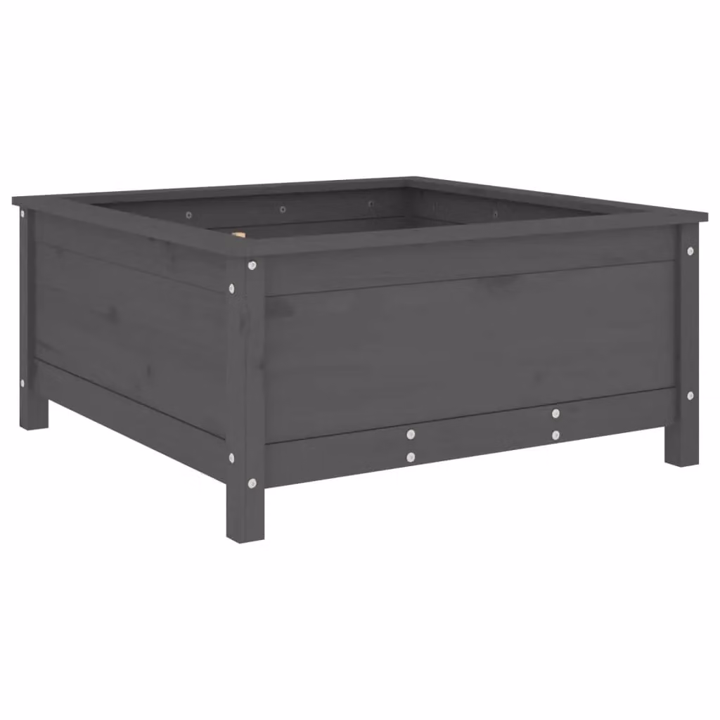 Berkfield Home Grey Solid Wood Pine Garden Planter Tub W: 82.5 cm, D: 82.5 cm, H: 39 cm – 2