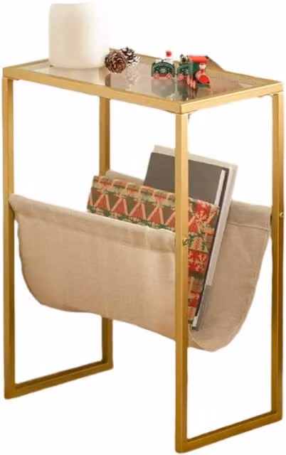 Modcraft Modern Gold and Transparent Glass Coffee and Snack Table W/D/H: 54.5 x 40 x 24 cm