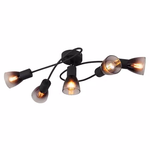 Globo Lighting Satella Multi Arm Ceiling Lamp in Black with Smoke Glass, 5x E14, W: 58 cm, H: 16.5 cm