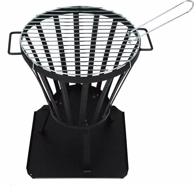 Simpa Camelot Brazier Style Fire Pit in Black with Stainless Steel Fire Basket, W/D/H: 48 x 46 x 46 cm