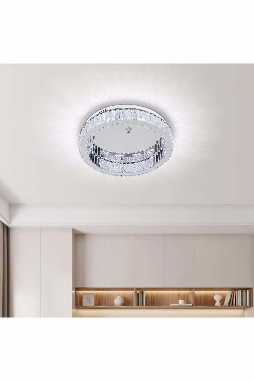 Living and Home Crystal Flush Mount Ceiling Light in Silver and Transparent Stainless Steel – 2