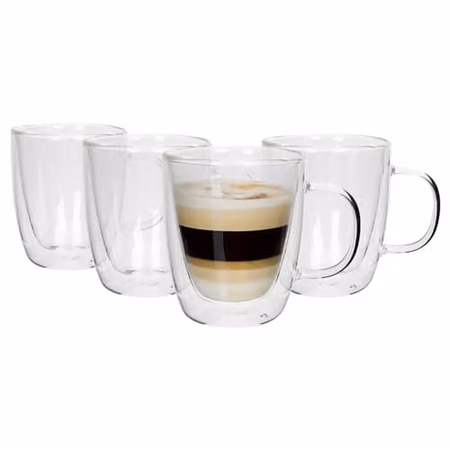 Rink Drink Double Walled Glass Coffee Mugs, Pack of 4, 386ml, Transparent – 1
