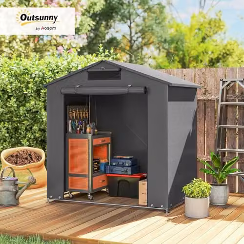 Outsunny Grey Gable Garden Storage Shed with Galvanised Steel Construction, W/D/H: 186 x 120 x 190 cm – 2