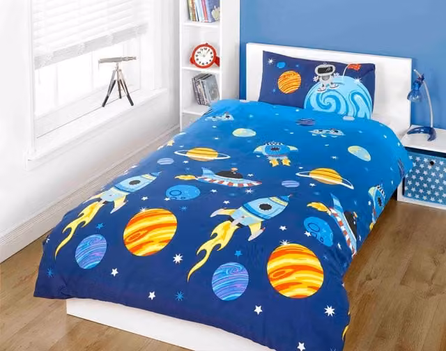Rapport Home Rockets Polycotton Duvet Cover and Pillowcase Set in Blue, Single (90 x 200 cm) – 1