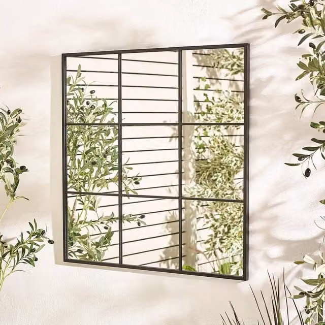 FurnitureboxUK Yoko Black Scandinavian Square Garden Mirror, W/H: 80 x 80 cm