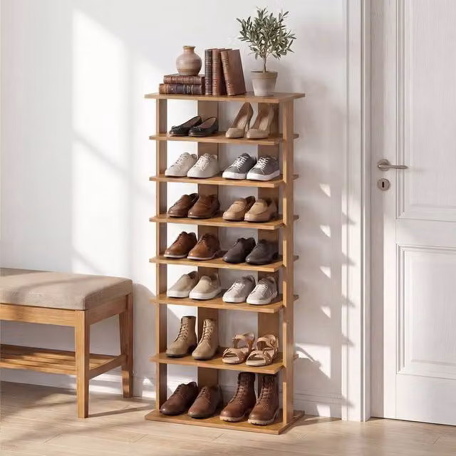 Costway 7-Tier Wooden Shoe Rack and Storage Organiser in Natural