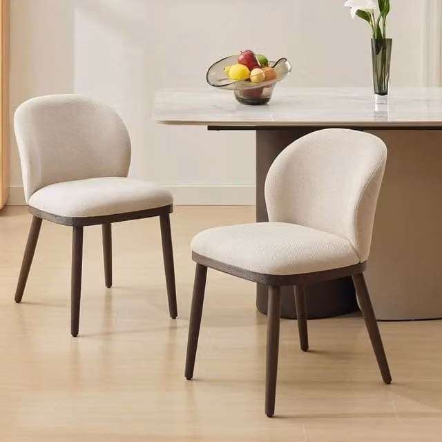 VOGREX Set of 2 Modern Upholstered Dining Chairs with Wooden Legs in Beige – 1