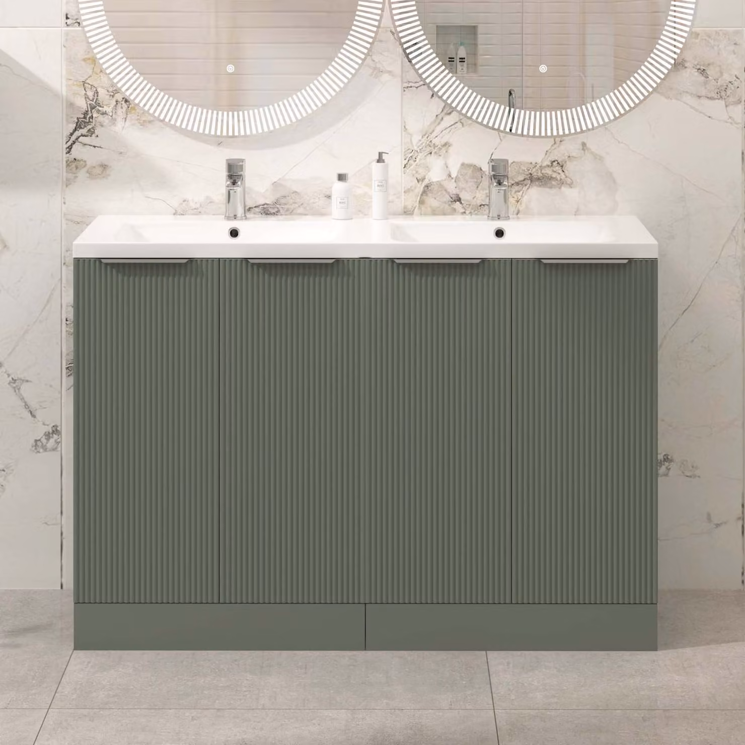 Royal Bathrooms Evora 1200mm Sage Green Fluted Floor Standing 4 Door Vanity Unit with Ceramic Basin