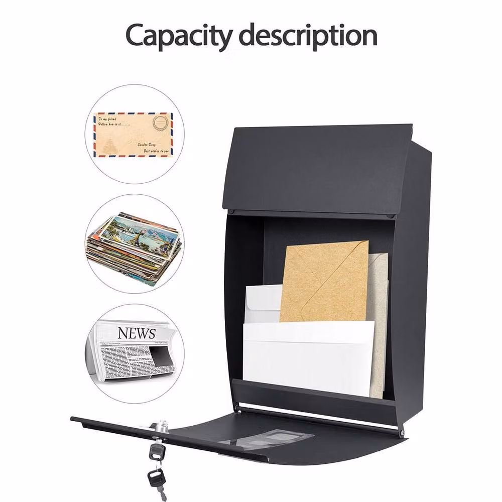 PAWNORA Black Wall-Mounted Letter Box with Lock – 3