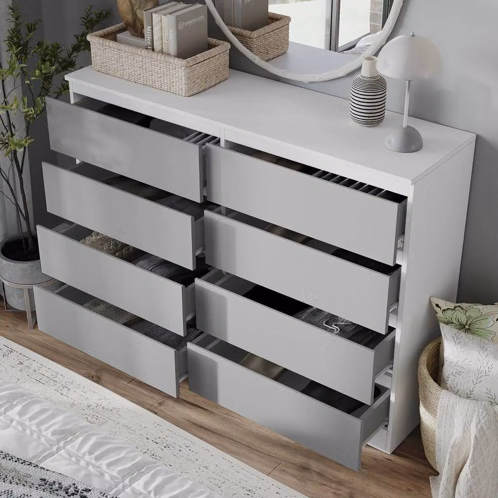 FORGEVIO Modern Wooden 8 Drawer Chest of Drawers in White and Grey – 3