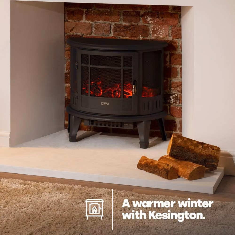 LIVIVO 1800W Log Fire Effect Panoramic Glass Heater in Black – 2