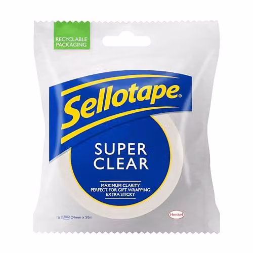 Sellotape Super Clear Adhesive Tape, Transparent, W: 24 mm, Length: 50 m
