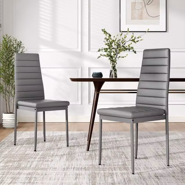 Komore Set of 2 Modern Grey Faux Leather High-Back Armless Dining Chairs