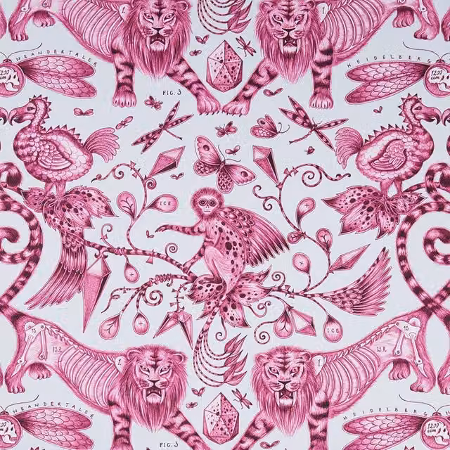 Clarke & Clarke Emma Shipley Extinct Fabric in Pink