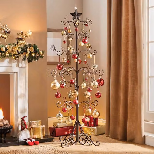 Coopers of Stortford Floor-Standing Metal Christmas Tree with Star Top, Black, Height: 164 cm