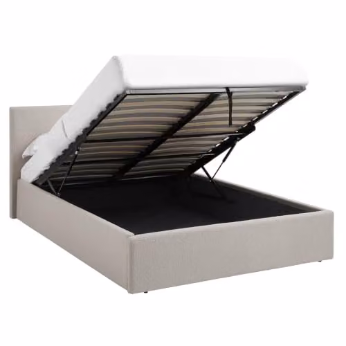 TEDDY BOUCLE King Size Ottoman Storage Bed with Foam Mattress in Beige and White, W/D/H: 180 x 200 cm – 3