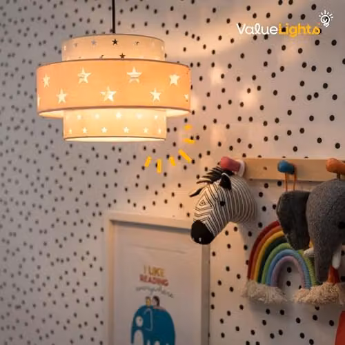 MiniSun Modern Pink and Grey Fabric Ceiling Light Shade with Star Design, Width: 30 cm – 2