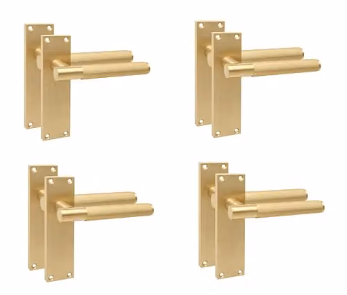 Golden Grace Victorian T-Bar Long Backplate Door Handle Set in Brushed Gold Brass, 4 Pairs