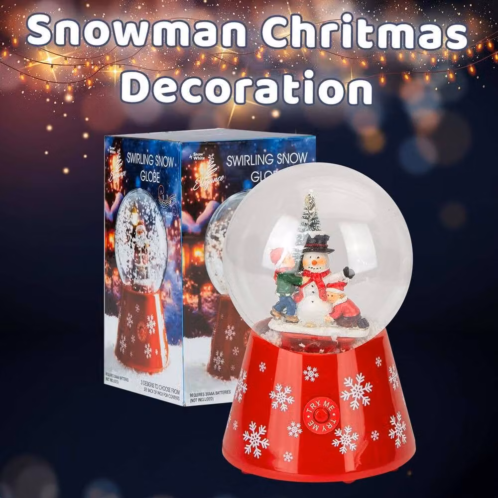 VFM e-Store Red Snowman Christmas Snow Globe with LED Light and Auto Snow, W/D/H: 12 x 12 x 18 cm – 3