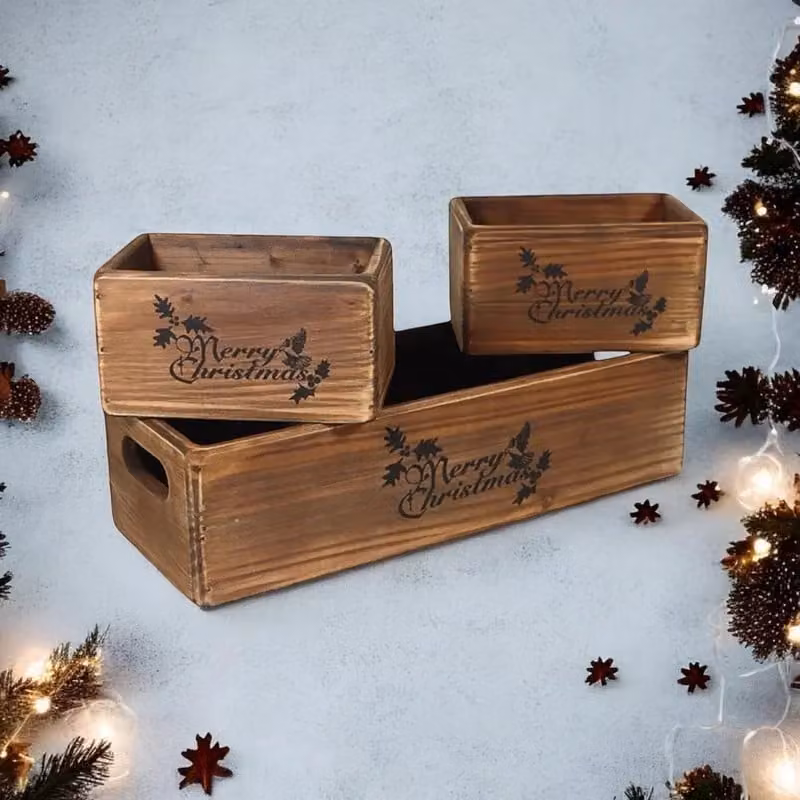 Minster Merry Christmas Wooden Box Set of 3 in Brown – 2