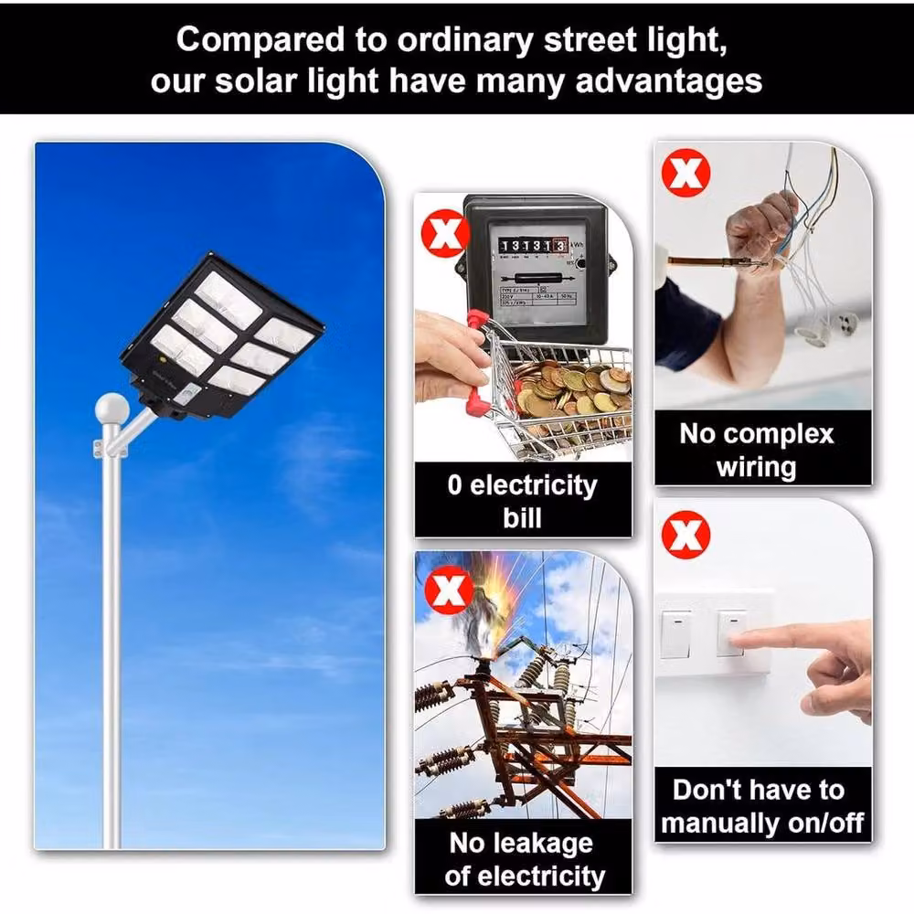 FLAVORA 2000W LED Solar Street Light with Motion Sensor in Black – 5