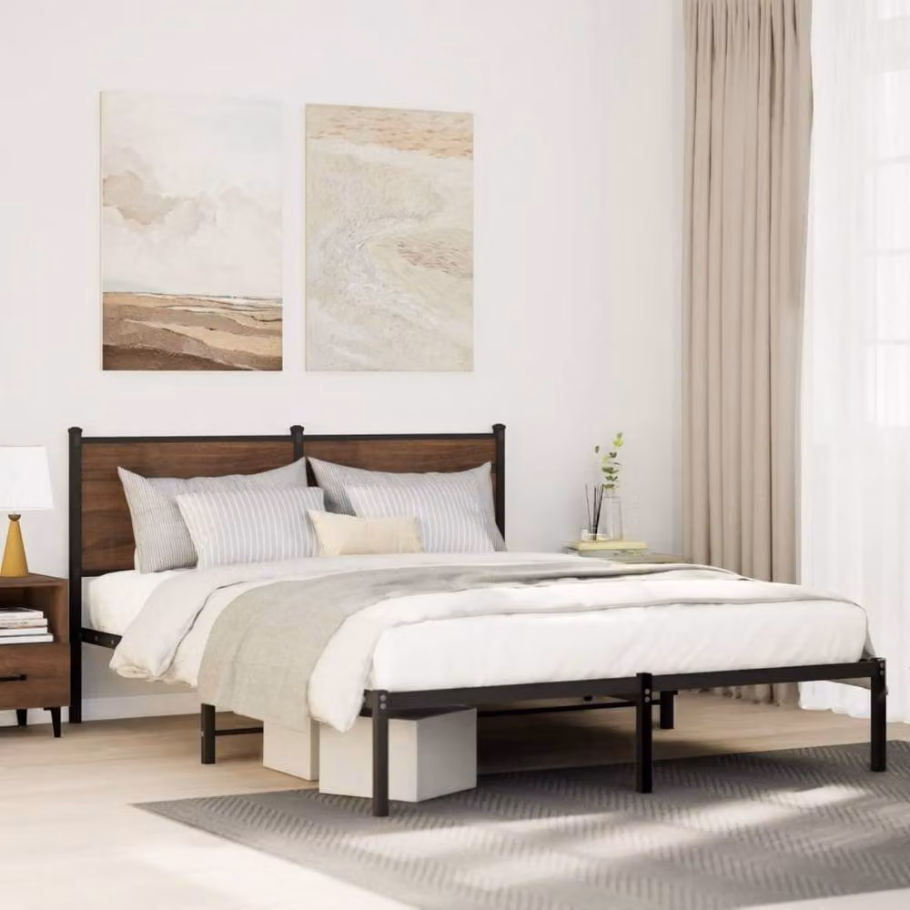 Berkfield Home Metal Bed Frame in Smoked Oak Brown, W/D/H: 137 x 190 cm – 2
