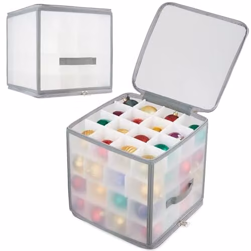 Deco Express Christmas Ornament and Bauble Storage Box with Dividers, White – 1