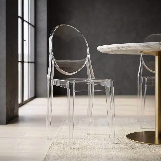 Flavora Clear Ghost Transparent Slim Modern Plastic Dining Chair