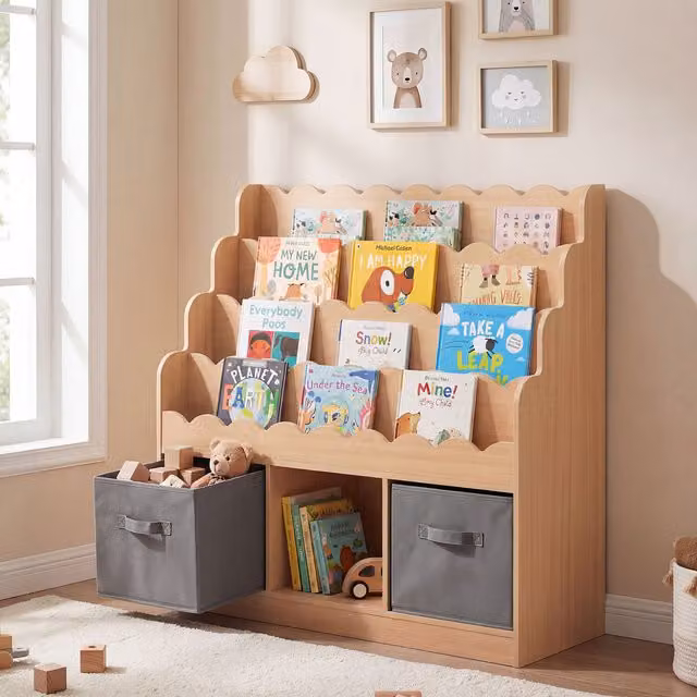 Costway Scandinavian Style Kids Bookshelf and Toy Storage in White and Brown, Height: 91.5 cm
