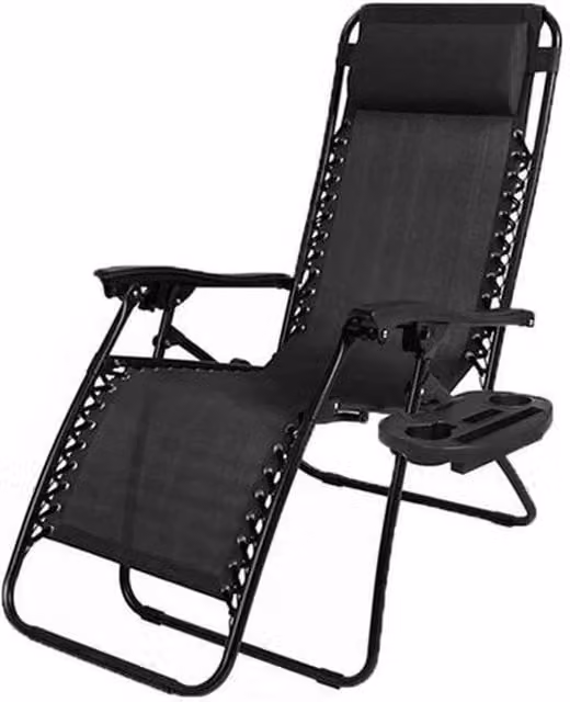 FLAVORA Portable Black Textilene Sun Lounger Chair with Adjustable Headrest – 1