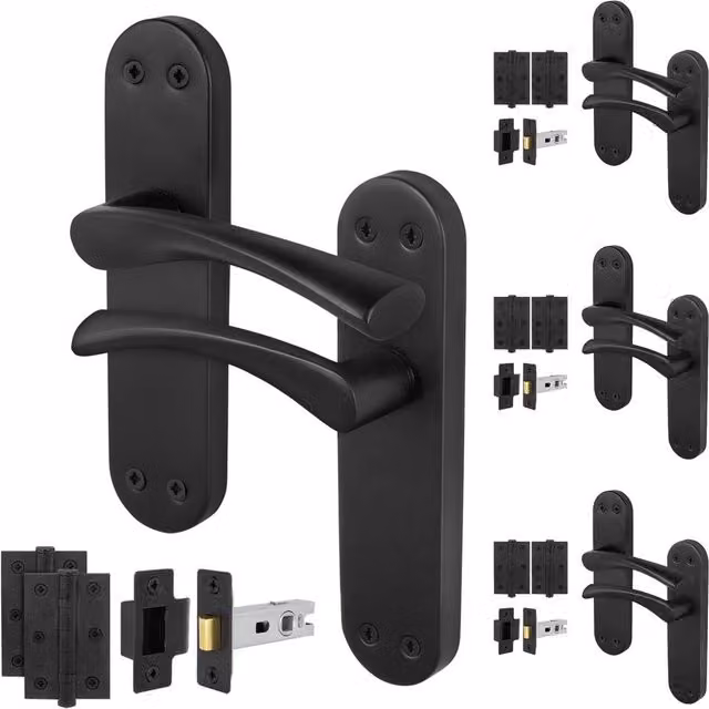 AFIT Matt Black Twist Handle Latch Hinges Set with Novi Backplate, 4 Pairs, 150 x 150 mm
