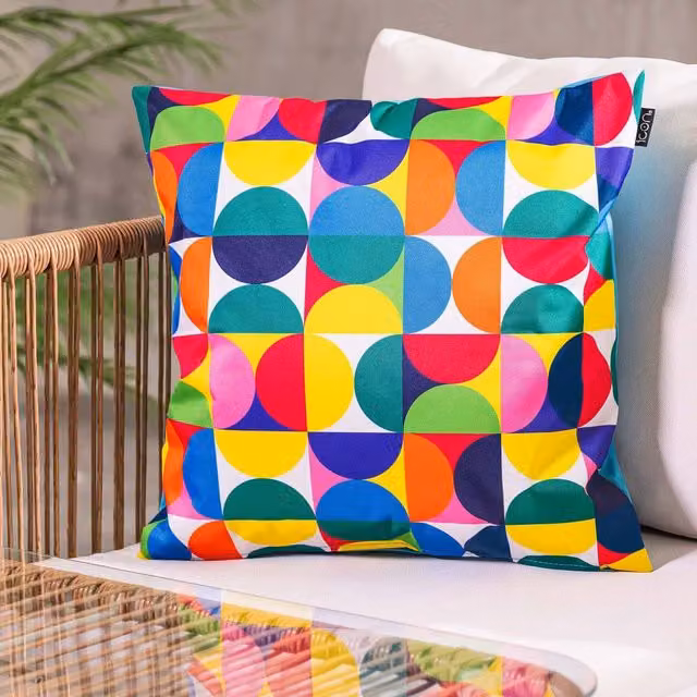 ICON Circular Geo Cushion, Aqua Blue and Multicolour, W/D/H: 43 x 43 x 43 cm – 1
