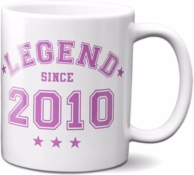Bad Zebedee Legend Since 2010 16th Birthday Ceramic Mug in Pink, 300ml
