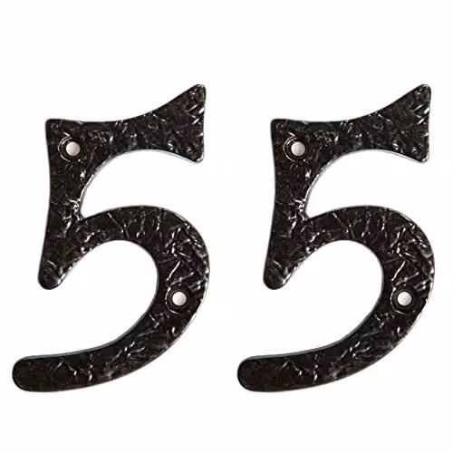 Hammer and Tongs Rustic Iron Number 5 Wall Numeral, Black, Pack of 2, Height: 8.5 cm – 2