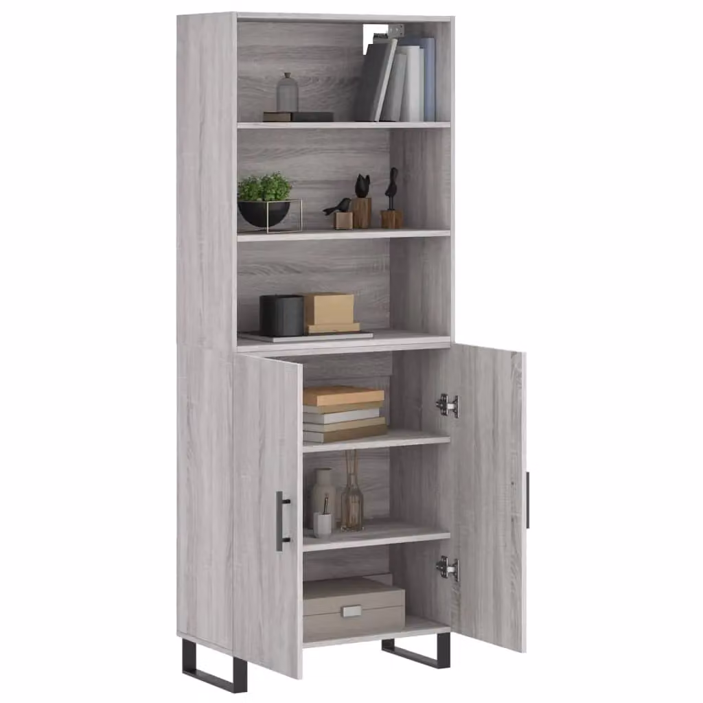 Berkfield Home Grey Sonoma Highboard with Hinged Doors and Internal Shelves, W/D/H: 69.5 x 34 x 180 cm – 2