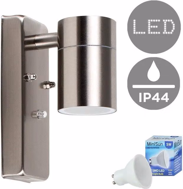 ValueLights Barrow Silver Stainless Steel Dusk to Dawn Sensor Outdoor Wall Light with Cool White LED Bulb IP44