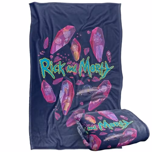 LOGOVISION Rick and Morty Death Crystal Futures Super Soft Fleece Throw Blanket, Multicolour, W: 91 cm, D: 147 cm – 1