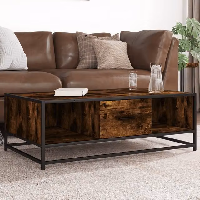 Berkfield Home Smoked Oak Coffee Table in Brown, W/D/H: 100 x 57 x 35 cm