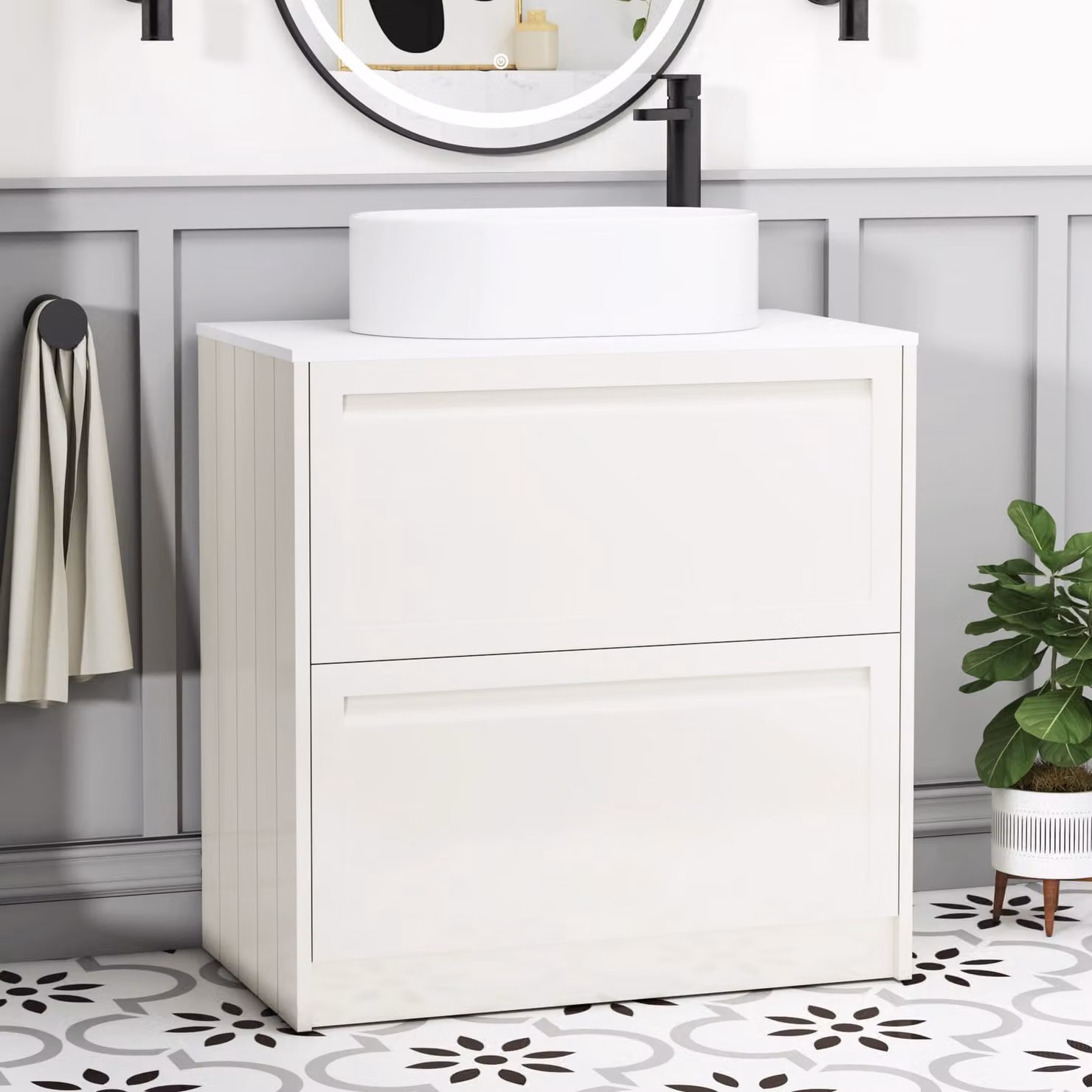 Royal Bathrooms Elmore Classic White Floor Standing 2 Drawer Vanity Unit with Peak Basin