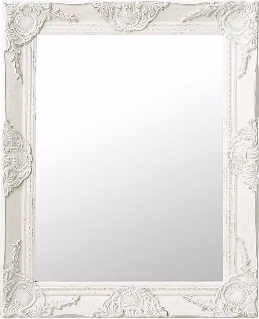 Berkfield Home Antique Baroque Style Rectangular Wall Mirror, White, W: 50 cm, H: 60 cm