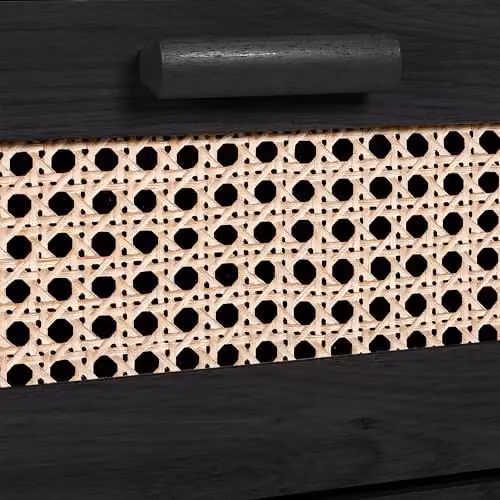 Julian Bowen Sydney 5 Drawer Chest of Drawers in Black with Rattan Detail, H: 114 cm, W: 80 cm, D: 41 cm – 5