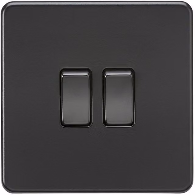 Knightsbridge Screwless 10AX 2G 2-Way Flush Switch in Matt Black with Black Rockers