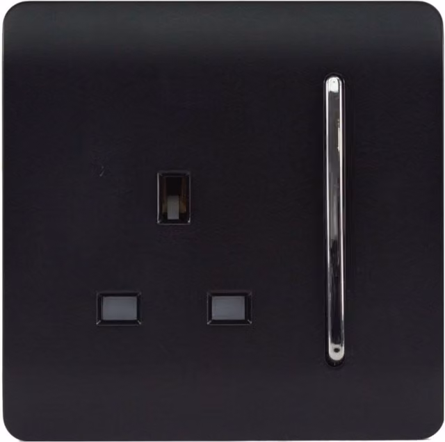 Trendi Switch 1 Gang 13 Amp Flush Switched Plug Socket - Matt Black