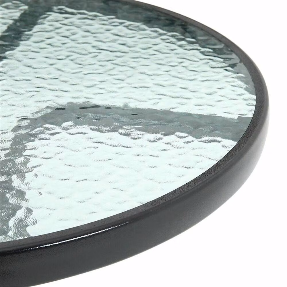 NESTLUNE Round Tempered Glass Bistro Table with Black Powder Coated Steel Frame for Indoor and Outdoor Use – 3