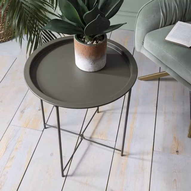 Nöa and Nani Modern Round Metal Side Table in Matt Olive Green