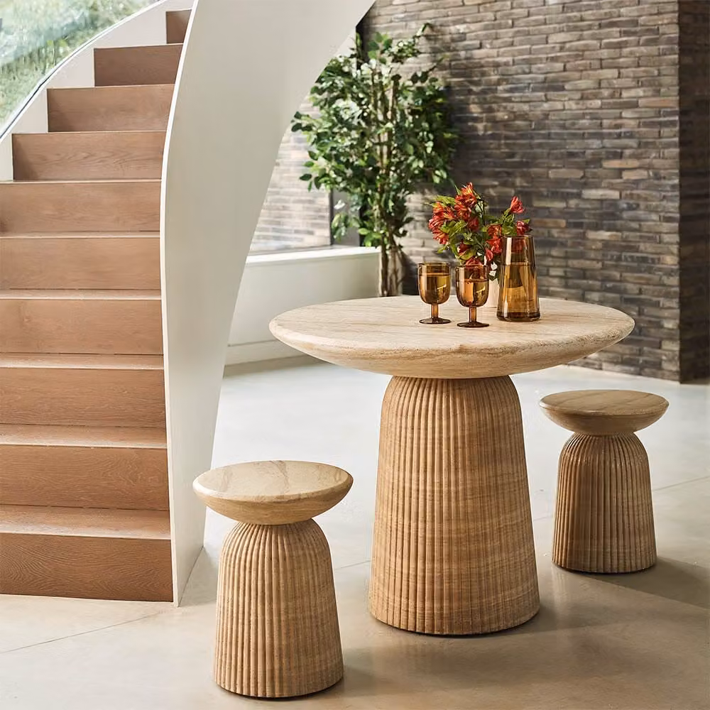 Atkin and Thyme Mason Bistro Table in Pink and Beige Travertine Finish