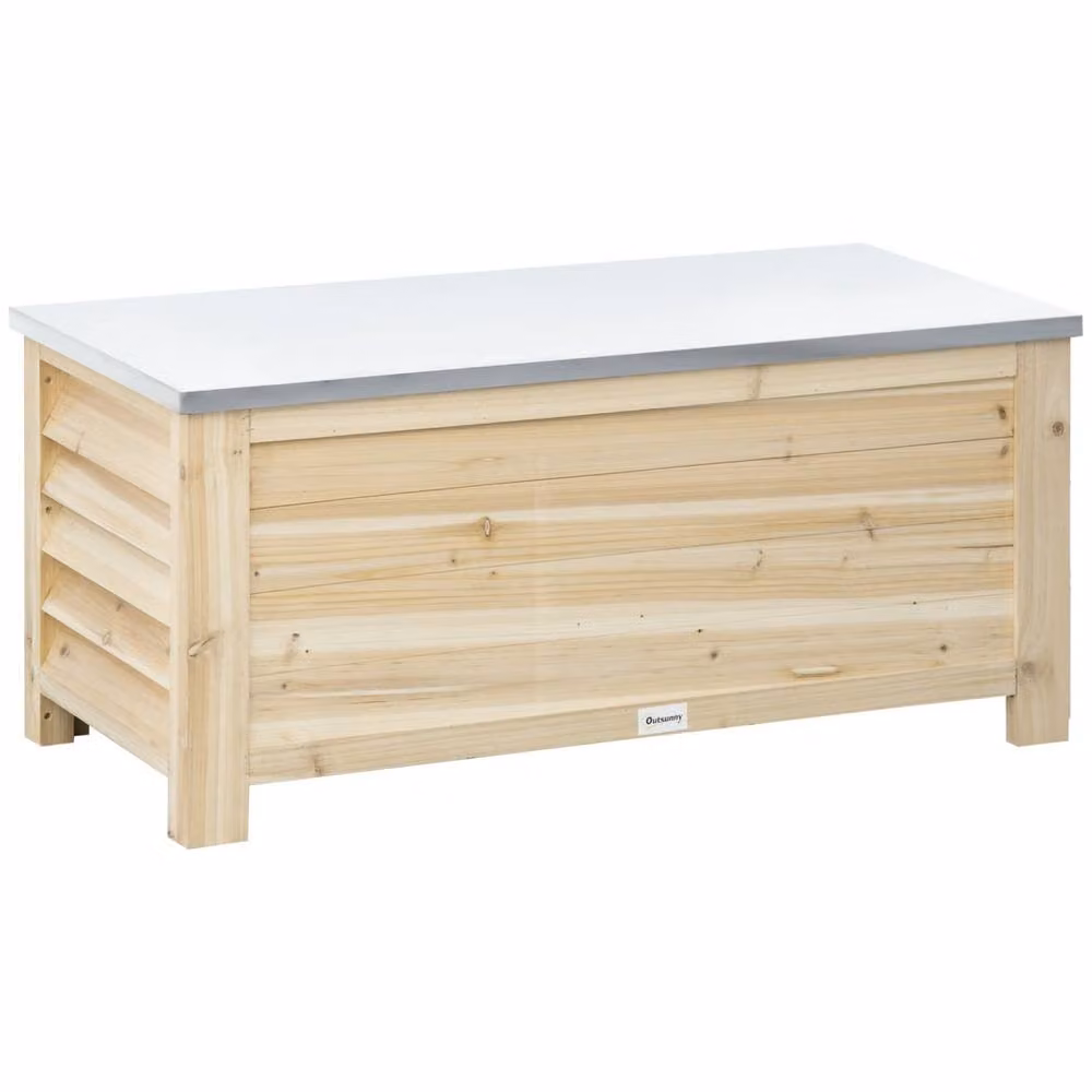 Wyld Haus Keno Fava 155L Outdoor Storage Box in Sand with Panelled Wood and Galvanised Metal – 2