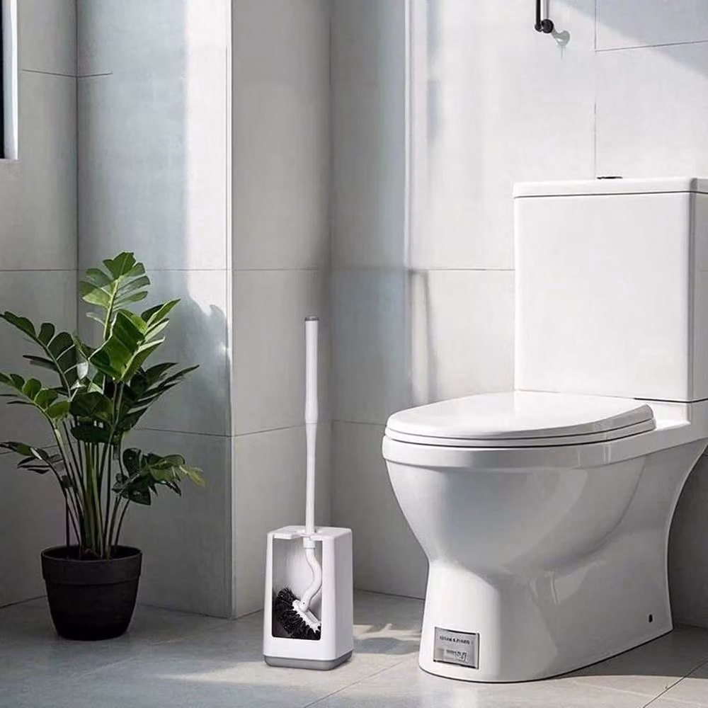 PAWNORA Curved Freestanding Toilet Brush and Holder Set in White – 3